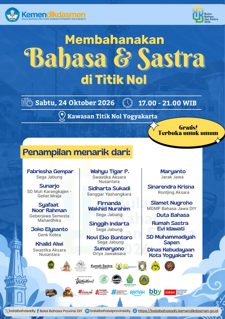 Balai Bahasa Provinsi DIY Gelar Acara Bertajuk  “Membahanakan Bahasa dan Sastra di Titik Nol” pada 24 Oktober 2026 Mendatang